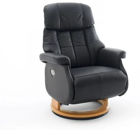 CALGARY Comfort XL Fekete bőr relax fotel lábtartóval natúr lábbal