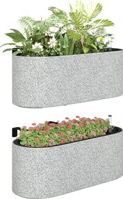 Outsunny 2 db függesztett ovális virágláda önöntöző rendszerrel, leeresztődugóval és kampókkal — 42 × 16 × 15 cm, világosszürke | Aosom