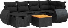 vidaXL 7 részes fekete polyrattan kerti ülőgarnitúra párnával