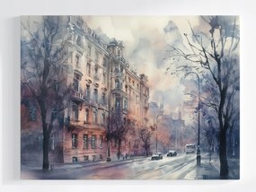 Poszter Akvarell Város Utca Bérházak Fák 80x60