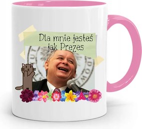 Rózsaszín Vicces Bögre Jaroslaw Kaczynski fényképes nyomattal