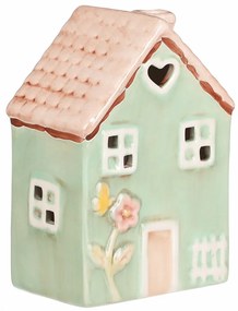 Kerámia házikó LED-del, 10 x 7 x 14 cm, tavasz, sötétzöld