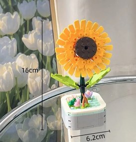 Építőjáték készlet Napraforgó cserépben Kreatív dísz, 16x6,2 cm, Sárga Tökéletes ajándék