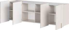Malmi függesztett négyajtós komód 200 cm - kasmír / crema bianca / arany