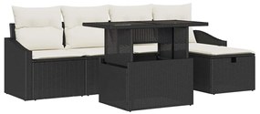 Kerti Kanapé Szett 6 pcs Fekete polirattan
