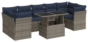8 részes szürke polyrattan akácfa kerti ülőgarnitúra párnákkal