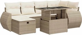 vidaXL 7 részes bézs polyrattan kerti ülőgarnitúra párnákkal