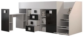 Kombinált gyerekágy 90 cm Toreno 3 (fehér + fényes fehér + fényes fekete)  (J). 1083326