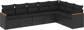 vidaXL 7 részes fekete polyrattan kerti ülőgarnitúra párnával