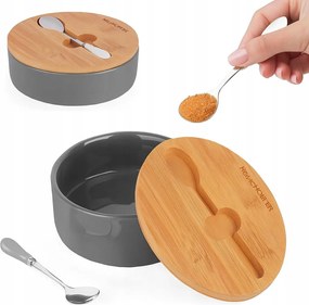 Cukortartó bambusz fedéllel és kanállal