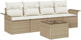 vidaXL Kerti Kanapé Szett párnával 5 pcs Beige és krém polirattan