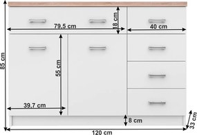 Komód 2d5s, fehér/tölgy sonoma, TOPTY 08