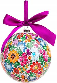 Karácsonyfadísz – színes, virágos, opolói mintával, átmérő: 10 cm