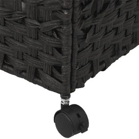 fekete rattan szennyeskosár kerekekkel 66x35x60 cm