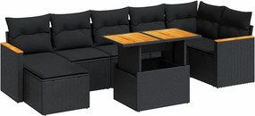 vidaXL 8 részes fekete polyrattan akácfa kerti ülőgarnitúra párnákkal