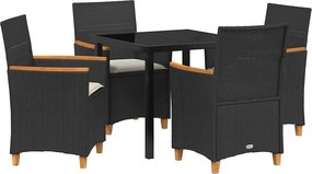 vidaXL Kert étkező szett 5 pcs Fekete polirattan