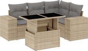vidaXL 5 részes bézs polyrattan kerti ülőgarnitúra párnákkal
