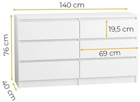 Komód 140/6 cm - sonoma tölgy