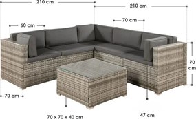 Juskys Nassau kerti rattan bútor szett - bézs-szürke