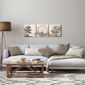 Kép - Vintage tájkép rajz (órával) (90x30 cm)