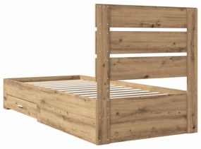vidaXL Ágykeret fiókkal fejtámlával Artisan tölgy 100 x 200 cm Faanyag