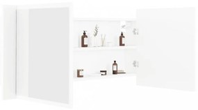 fehér akril LED-es fürdőszobaszekrény tükörrel 100 x 12 x 45 cm
