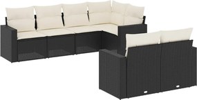 vidaXL 7 részes fekete polyrattan kerti ülőgarnitúra párnával