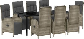vidaXL Kert étkező szett párnával 9 pcs Szürke polirattan
