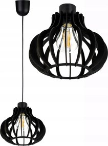 Függő mennyezeti lámpa Fekete túlnyúlás Loft 1x E27 Fa Fekete