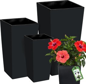 Szett 3X Virágtartó Antracit Kerti Virágágyás Terasz Álló Betét