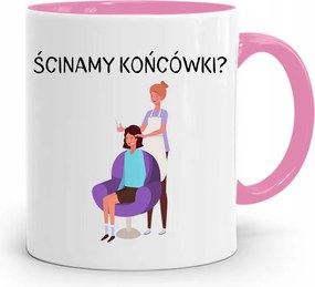 Rózsaszín Bögre Fodrásznak Vágjuk Le A Végeket fényképes nyomattal