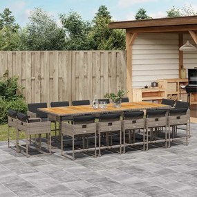 vidaXL 15 részes szürke polyrattan kerti étkezőgarnitúra párnákkal