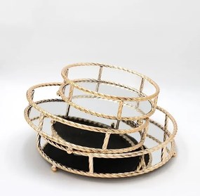 KÉSZLET 3x Dekoratív tálca átm. 27/33/37 cm arany
