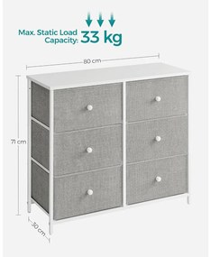 Tároló szekrény hat fiókkal, ruhás szekrény, fehér és világosszürke 80x30x85cm