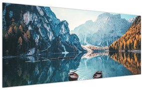 Kép - Csónakok a Braies-tónál (120x50 cm)