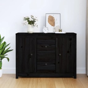 fekete tömör fenyőfa tálalószekrény 100 x 35 x 74 cm