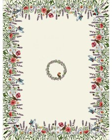 Mezei virágos, kismadaras gépi gobelin asztalterítő, 137 x 240 cm