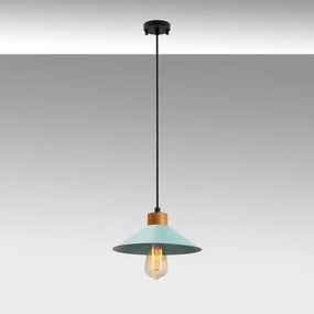 GMN-00005 kék fém függőlámpa fa alappal, Ø24 cm