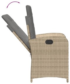 vegyes bézs polyrattan dönthető kerti szék párnákkal