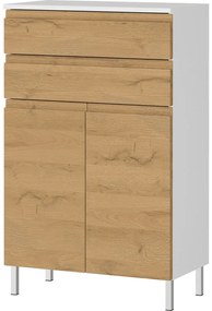Fehér alacsony fürdőszoba szekrény tölgyfa dekorral 60x97 cm Torrance - Germania