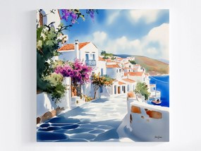 Canvas Görögország Utca Santorini Tenger Bugenwilla 40x40