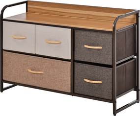 HOMCOM Szövet Komód 5 Összecsukható Fiókkal, Fa Tetővel és Fém Kávával, 87.5x29x58 cm, Többszínű | Aosom
