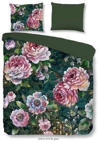 Zöld egyszemélyes-hosszabbított pamut ágyneműhuzat 140x220 cm Fleur – Good Morning