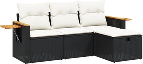 vidaXL 4 részes fekete polyrattan kerti ülőgarnitúra párnákkal