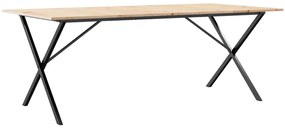 Tömör fenyőfa és acél étkezőasztal X-vázzal 200x100x75 cm