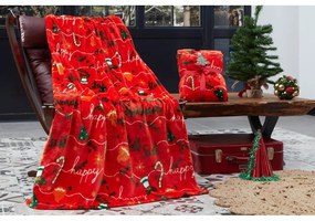 Piros mikroplüss takaró karácsonyi mintával 100x170 cm – Mila Home