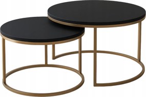 2 db-os Dohányzóasztal Szett Kerek Ipari Fekete Arany Soft Loft Gold
