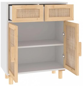 fehér tömör fenyő/természetes rattan tálalószekrény 60x30x75 cm