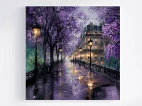 Canvas Vászonkép Párizs Este Lila Virágzó Fák 40x40