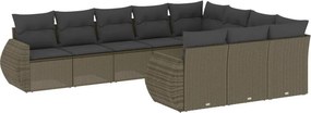 vidaXL 10 részes világosszürke polyrattan kerti ülőgarnitúra párnákkal
